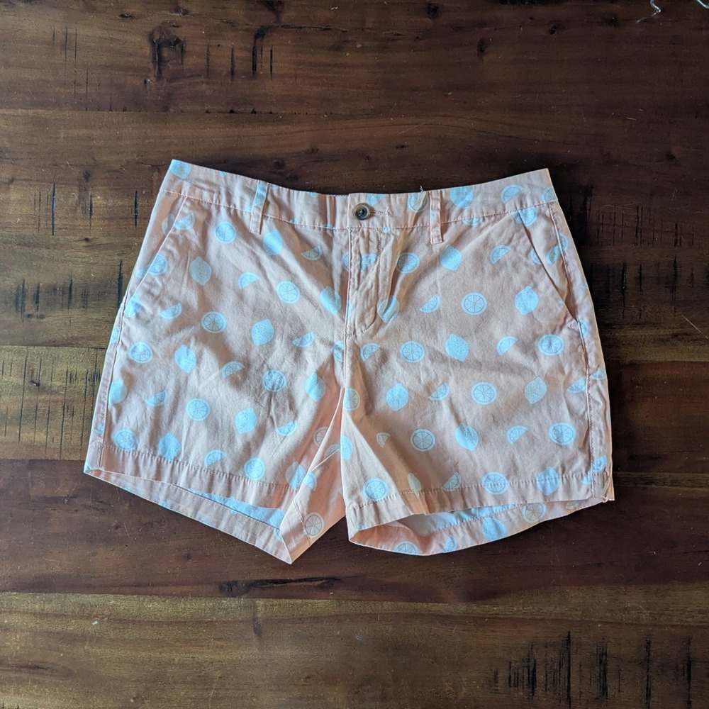 Old Navy Everyday Shorts Peach White Lemon Citrus Print Womens 8 Preppy Pastel - Picture 1 of 7